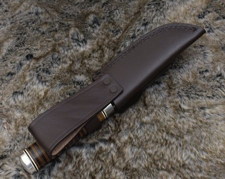 Damascus Knife - Serenity Damascus Hunting Knife with Stacked Leather Handle - Shokunin USA