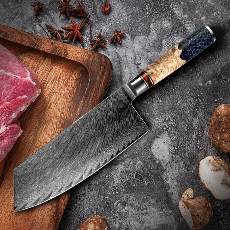 Cleaver knives - Yamato VG10 Damascus Cleaver Knife with Exotic Olive Wood & Honeycomb Composite Handle - Shokunin USA