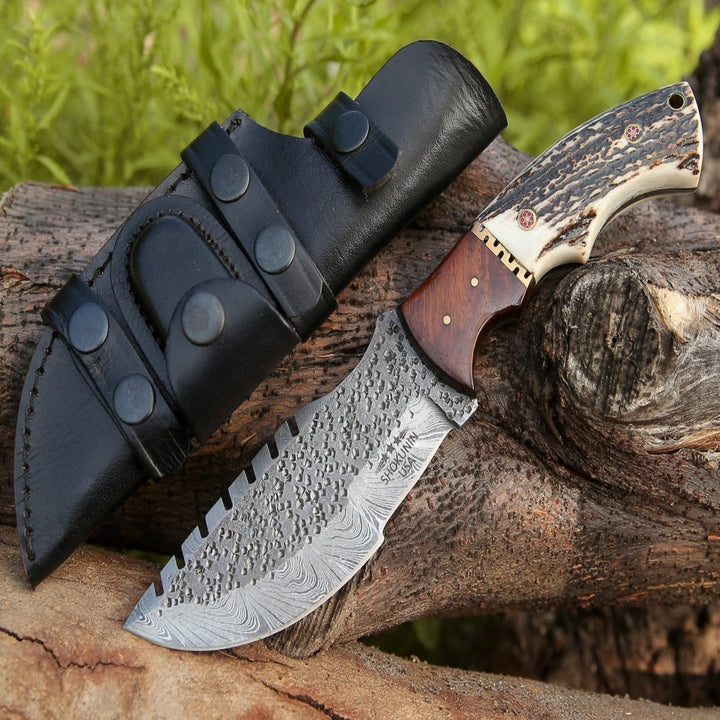Utility Knife - Zeus Tracker Knife with Antler & Rose wood Handle - Shokunin USA