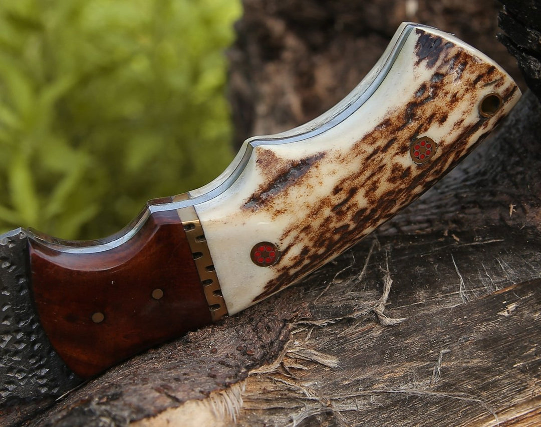 Utility Knife - Zeus Tracker Knife with Antler & Rose wood Handle - Shokunin USA