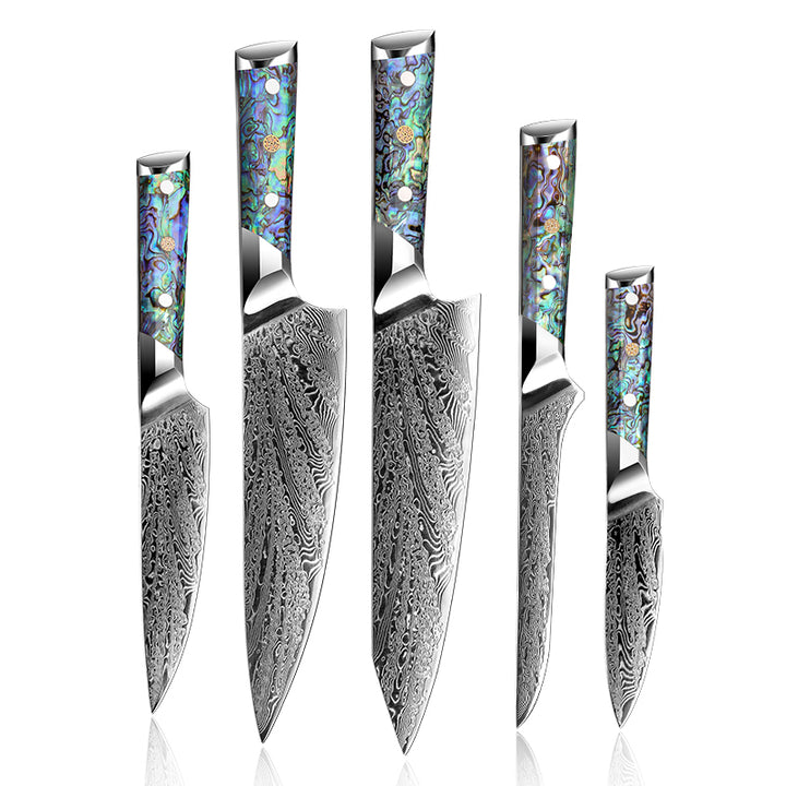 Knife Set - Abalone Knife Set 5 Piece VG10 Damascus Steel Professional Master Chef knife Set - Shokunin USA