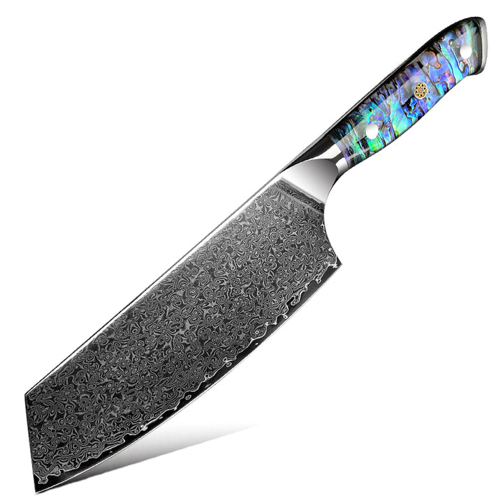 Cleaver knives - Ronin VG10 Damascus Cleaver Knife with Exotic Abalone Shell Composite Handle - Shokunin USA