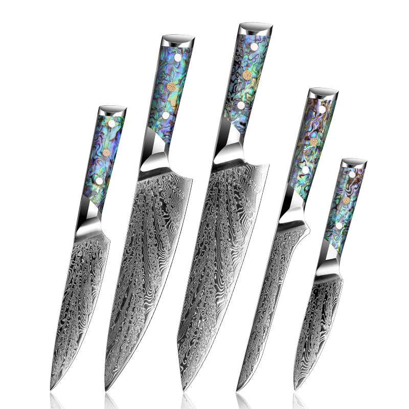 Knife Set - Abalone Knife Set 5 Piece VG10 Damascus Steel Professional Master Chef knife Set - Shokunin USA