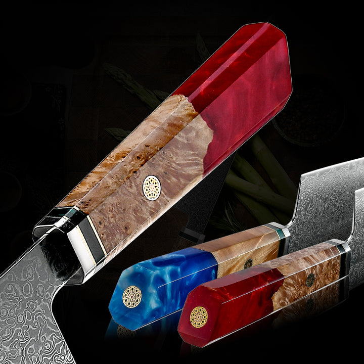 chef knife set - Fury Knife Set 6 Piece VG10 Damascus Steel with Exotic Maple Burl Wood & Resin Handle - Shokunin USA