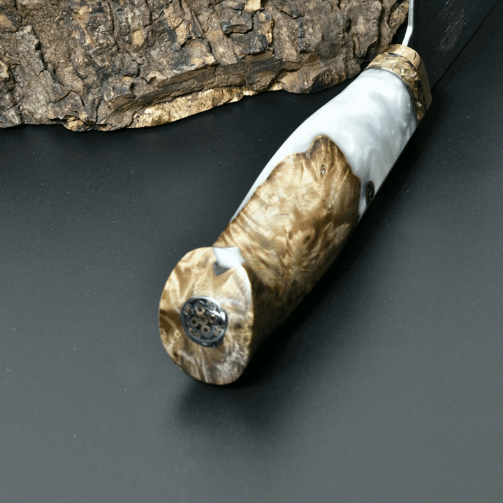 Chef Knife - Shinobi VG10 Chef Knife with Exotic Olive Wood &amp; Mother of Pearl Handle - Shokunin USA