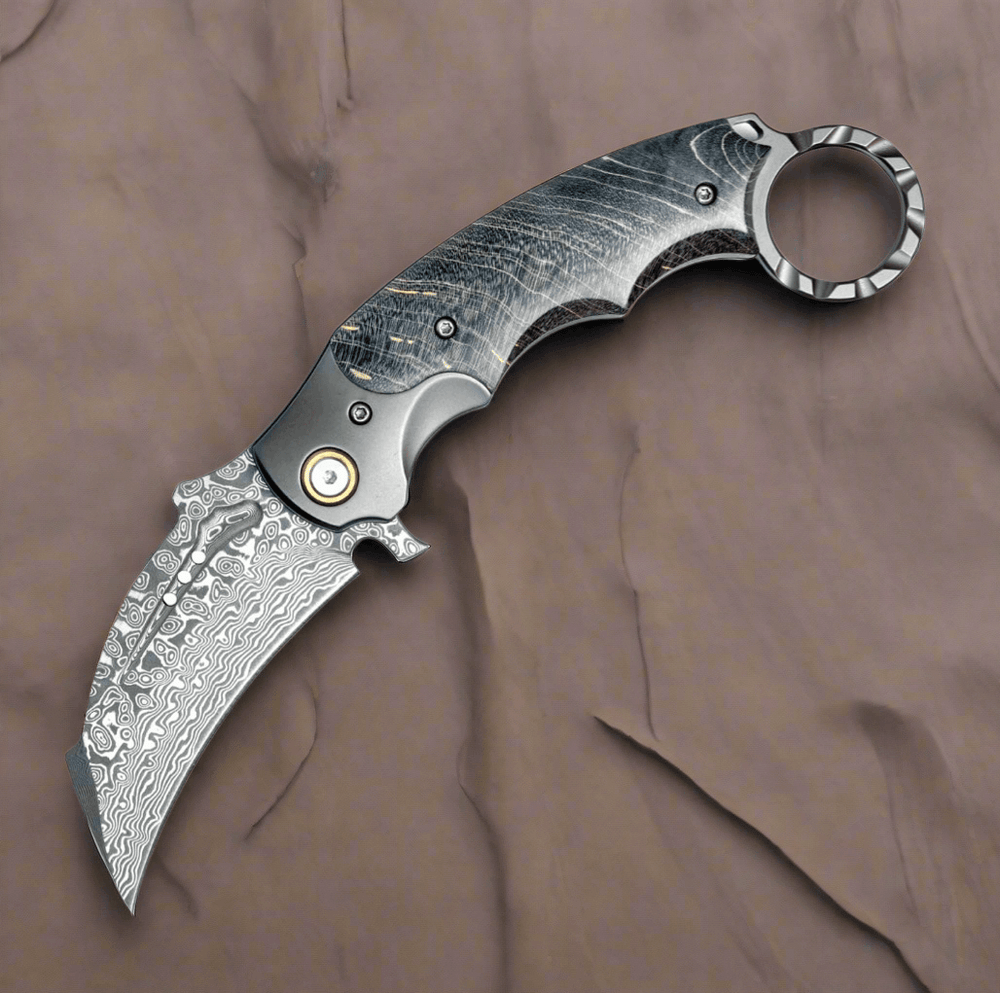 Pocket Knife - Falcon Japanese Damascus Pocket Knife with Exotic Stained Maple Burl Handle - Shokunin USA