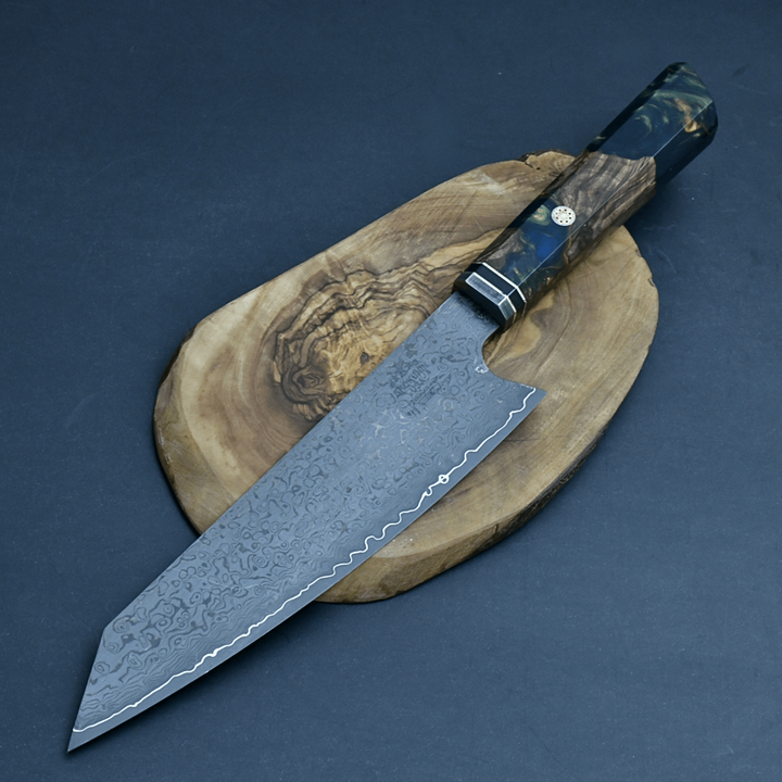 Chef knife - Aurora VG10 Chef Knife with Exotic Olive Burl & Emerald Green Pearl Resin Handle - Shokunin USA