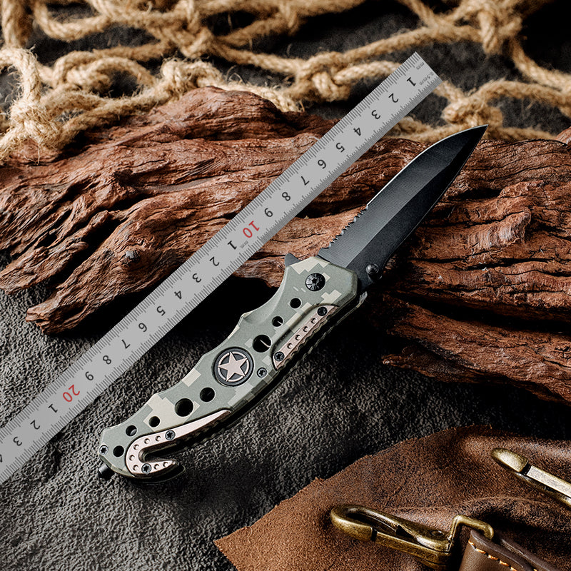 Pocket Knife - Star Pocket Knife with Serrated Blade & Camouflage Handle - Shokunin USA