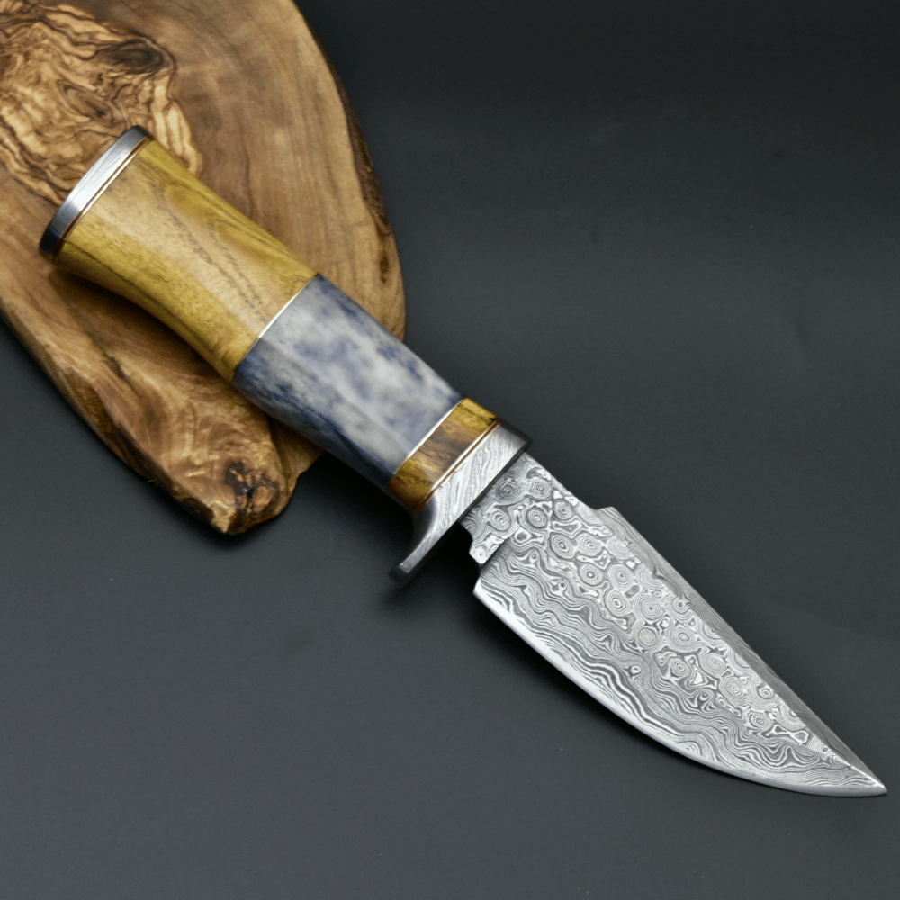 Damascus Knife - Legion Damascus Hunting Knife with Exotic Yellow Heart & Bone Handle - Shokunin USA