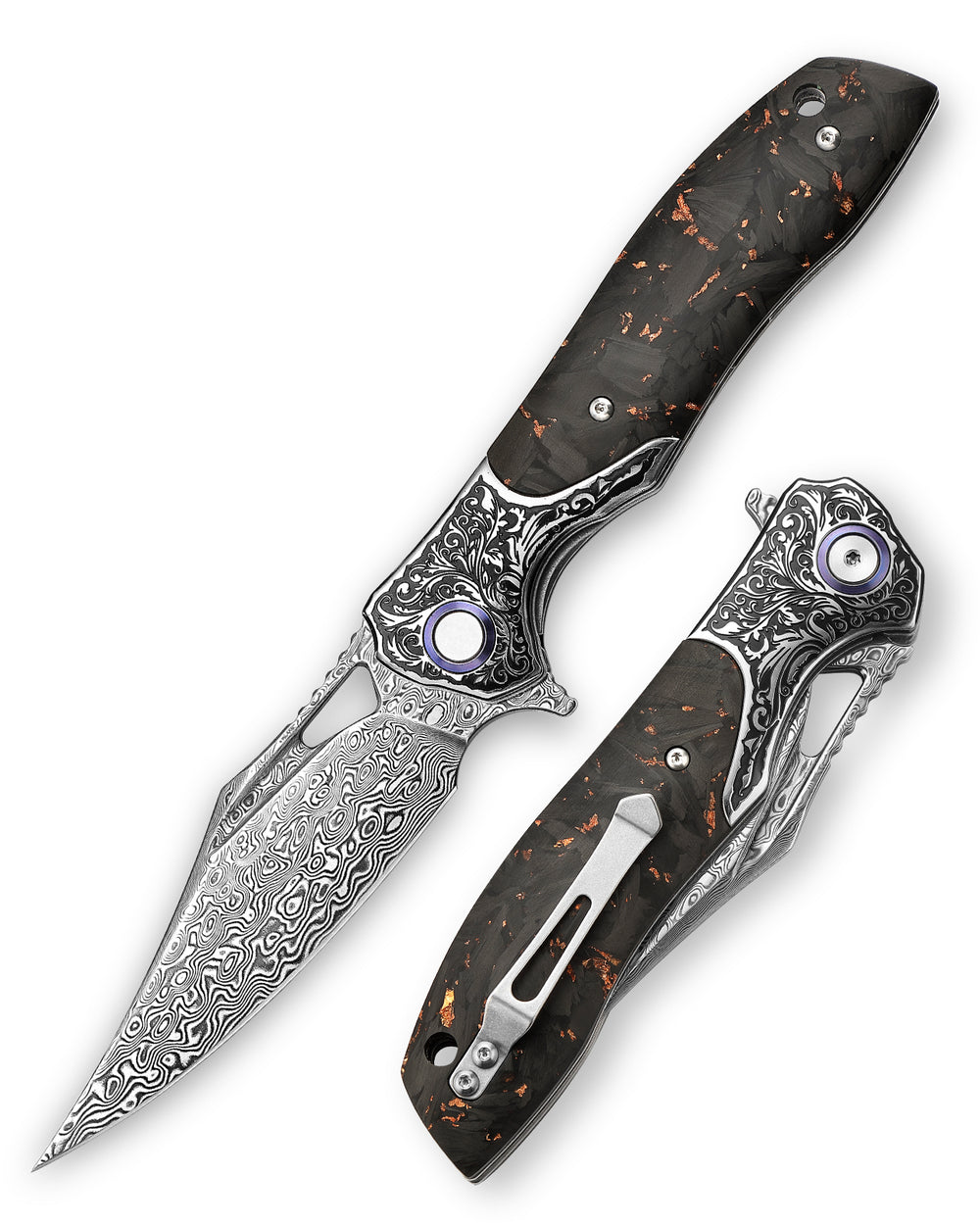 Utility Knife - Morpheus VG10 Damascus Pocket Knife with Carbon Fiber Handle - Shokunin USA