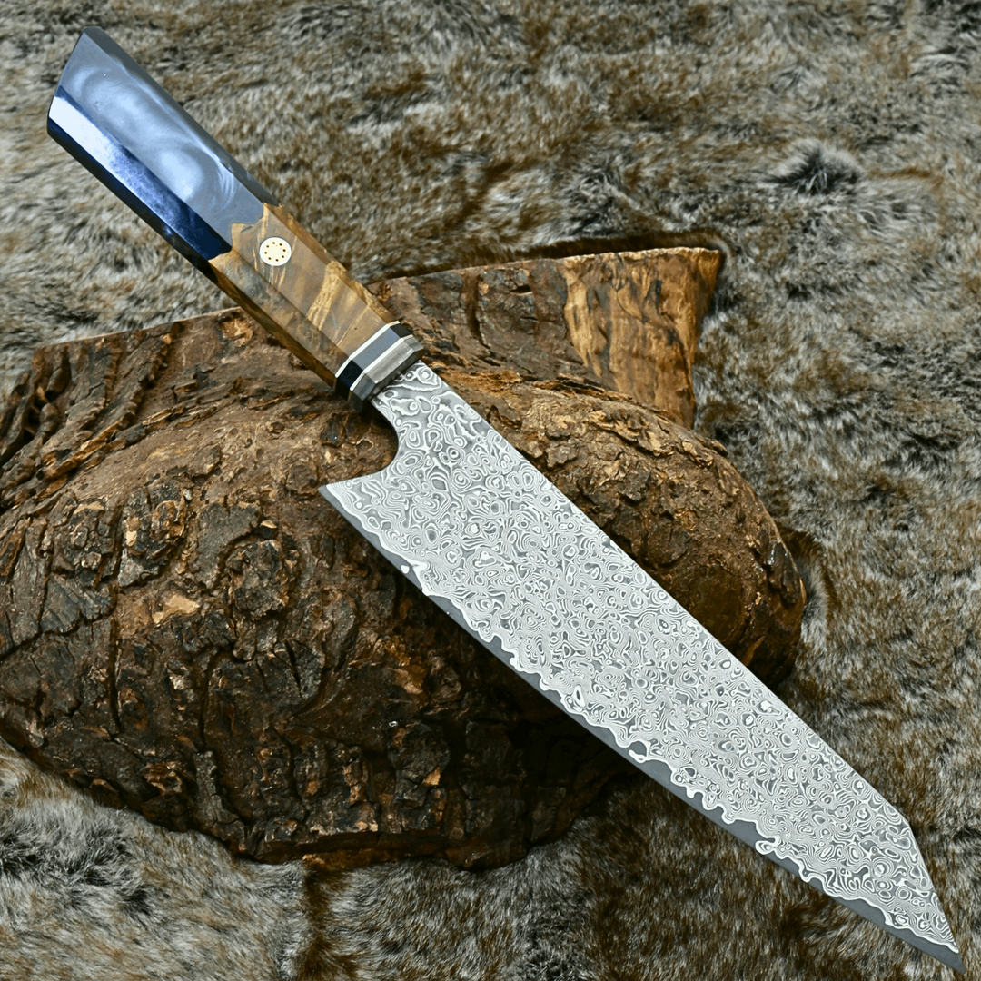 Chef knife - Aurora VG10 Damascus Knife with Olive Wood Burl & Black Pearl Resin Handle - Shokunin USA