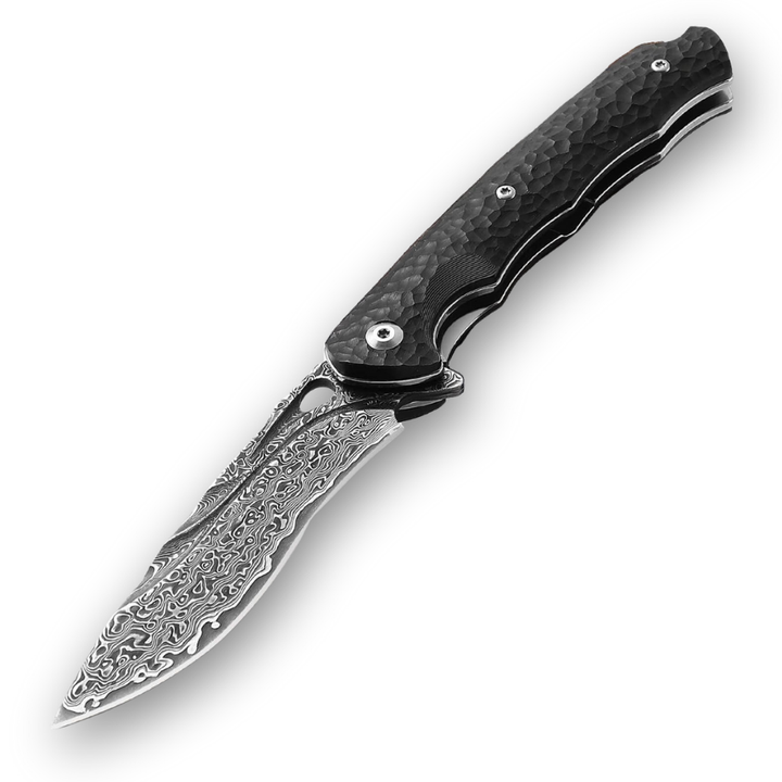 Damascus Knife - Panther Handmade Stainless Damascus Pocket Knife with Clip and Exotic Ebony Wood Handle - Shokunin USA