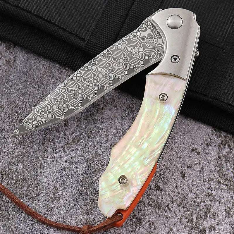 VG10 Folding Knife - Pearl Japanese VG10 Pocket Knife with Clip &amp; Mother of Pearl Handle - Shokunin USA