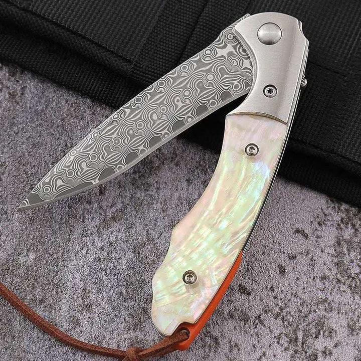 VG10 Folding Knife - Pearl Japanese VG10 Pocket Knife with Clip &amp; Mother of Pearl Handle - Shokunin USA