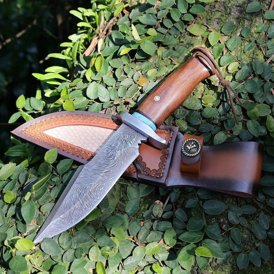 Damascus knife - Umbra Japanese Hunting Knife with VG-10 Damacus Blade and Walnut Wood Handle - Shokunin USA