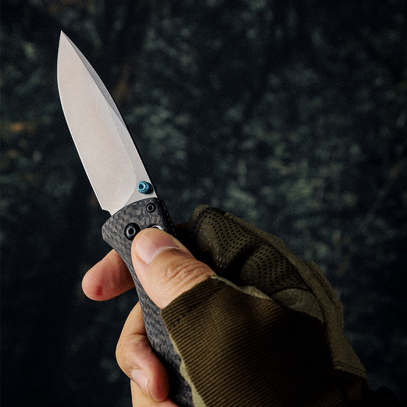 Folding Custom Knives - Onyx D2 Steel Folding Pocket Knife with Clip &amp; Carbon Fiber Hnadle - Shokunin USA