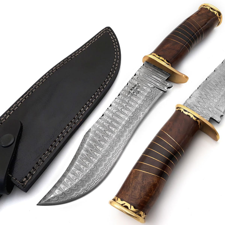 Utility Knife - Surge Damascus Bowie Knife with Rosewood Mosaic Handle - Shokunin USA