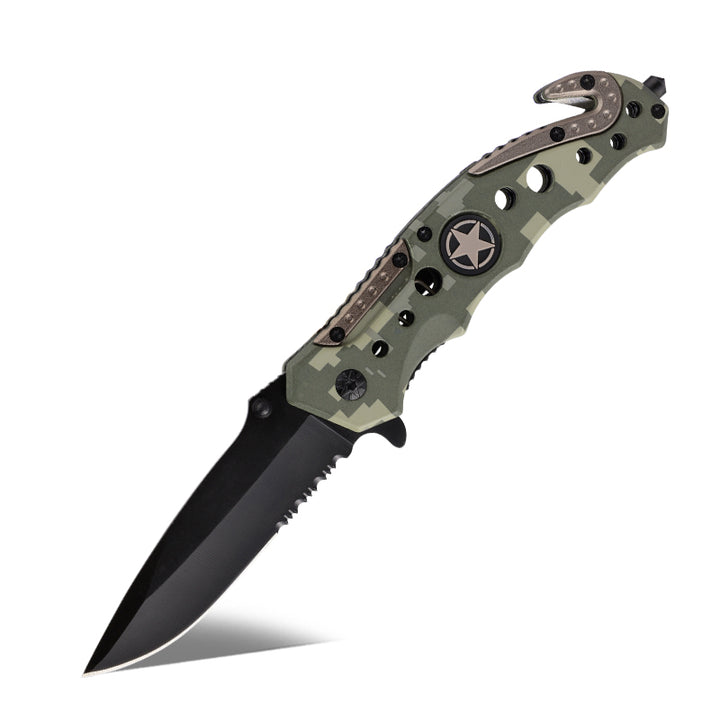 Pocket Knife - Star Pocket Knife with Serrated Blade & Camouflage Handle - Shokunin USA