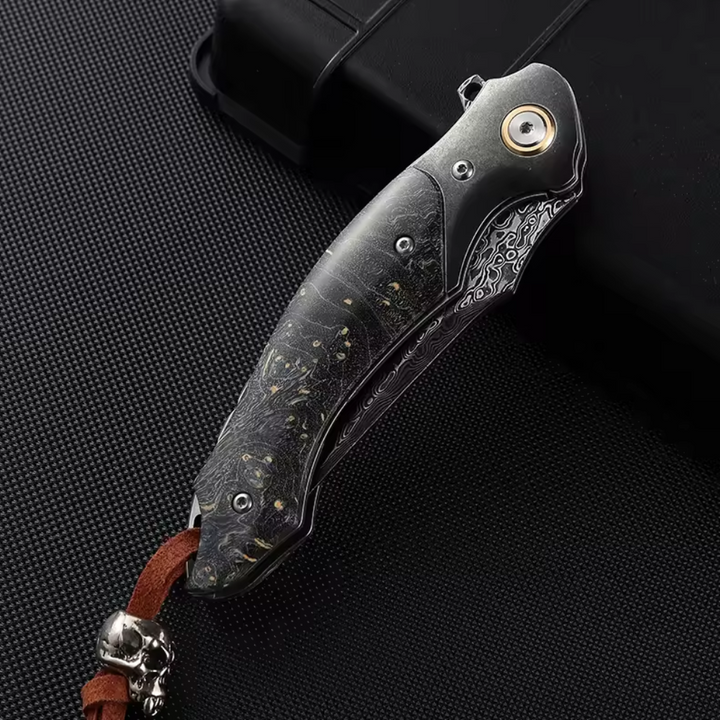 Utility Knife - Venom Japanese Damascus Pocket Knife with Stained Maple Burl Wood Handle - Shokunin USA