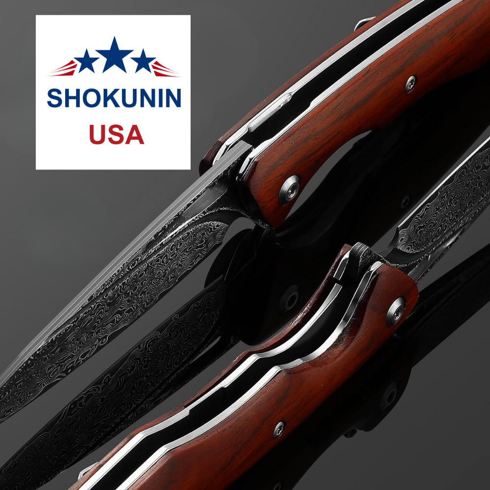Quicksilver Hunting Knife - Quicksilver Handmade Japanese Damascus Pocket Knife with Exotic Red - Shokunin USA