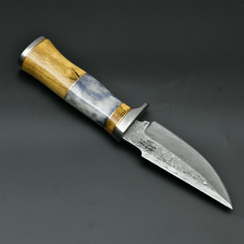 Damascus Knife - Legion Damascus Hunting Knife with Exotic Yellow Heart & Bone Handle - Shokunin USA