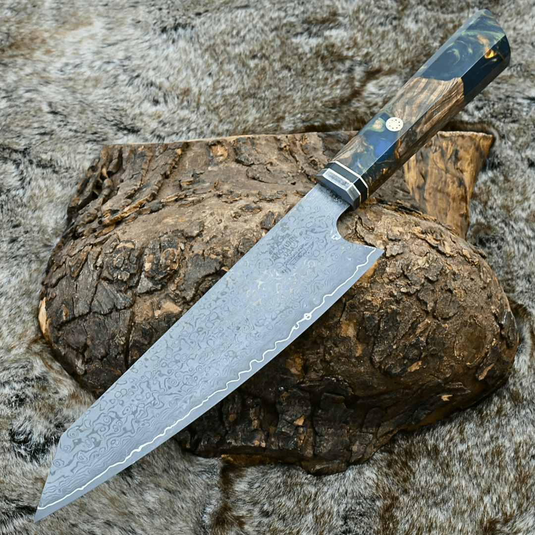 Chef knife - Aurora VG10 Chef Knife with Exotic Olive Burl & Emerald Green Pearl Resin Handle - Shokunin USA