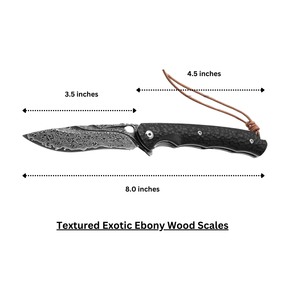 Damascus Knife - Panther Handmade Stainless Damascus Pocket Knife with Clip and Exotic Ebony Wood Handle - Shokunin USA