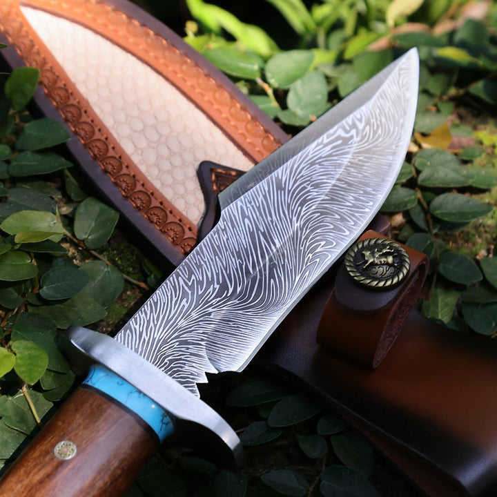 Damascus knife - Umbra Japanese Hunting Knife with VG-10 Damacus Blade and Walnut Wood Handle - Shokunin USA