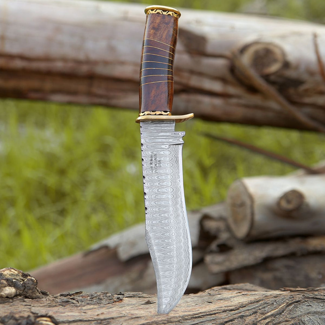 Utility Knife - Surge Damascus Bowie Knife with Rosewood Mosaic Handle - Shokunin USA