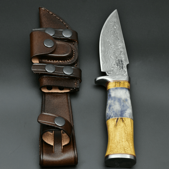 Damascus Knife - Legion Damascus Hunting Knife with Exotic Yellow Heart & Bone Handle - Shokunin USA