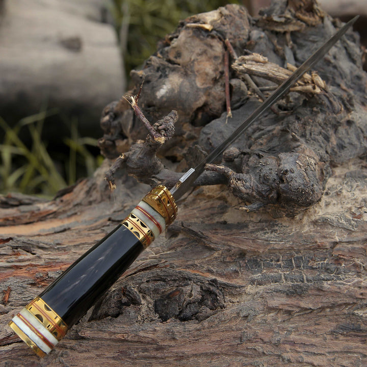 Fear Hunting Knives - Fear Damascus Fixed Blade Hunting Knife with Bull Horn &amp; Brass Handle - Shokunin USA