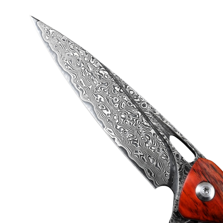 Quicksilver Skinning Knives - Quicksilver Handmade Japanese Damascus Pocket Knife with Exotic Red Sandalwood Handle - Shokunin USA