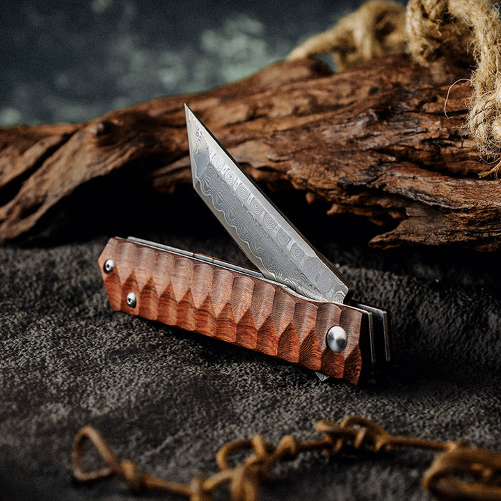 Utility Knife - Lucifer VG10 Handmade Tanto Knife with Exotic Rose Wood Handle - Shokunin USA