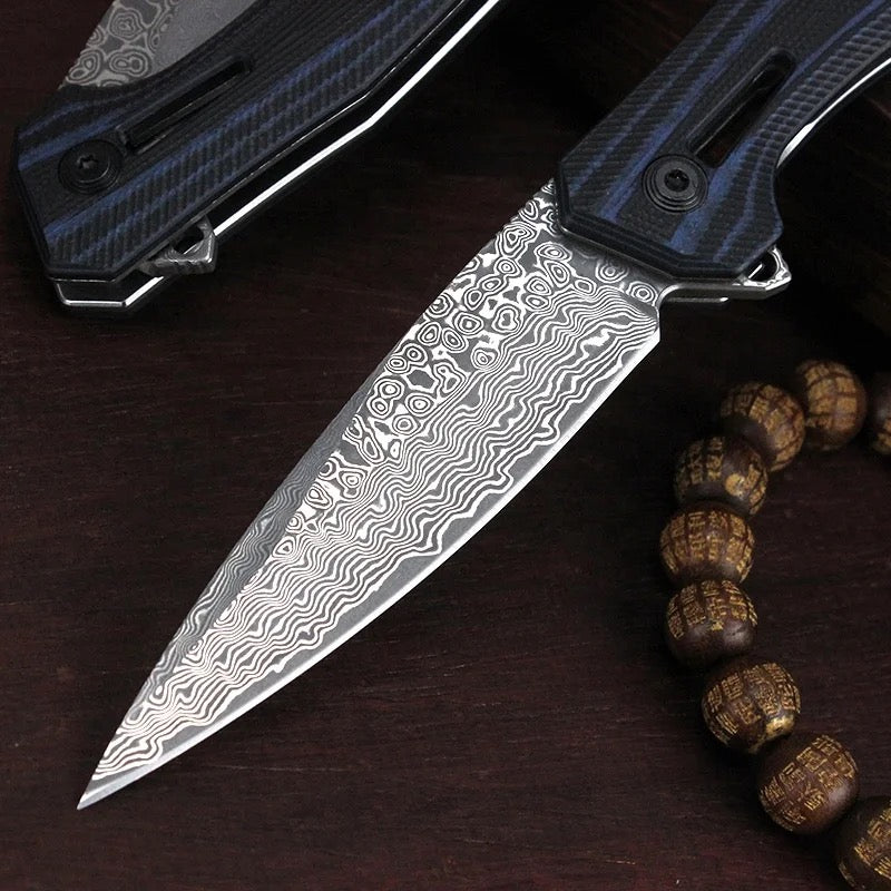 Utility Knife - Erebus Japanese Gentleman's Knife with VG-10 Damascus, G10 Handle & Leather Sheath - Shokunin USA