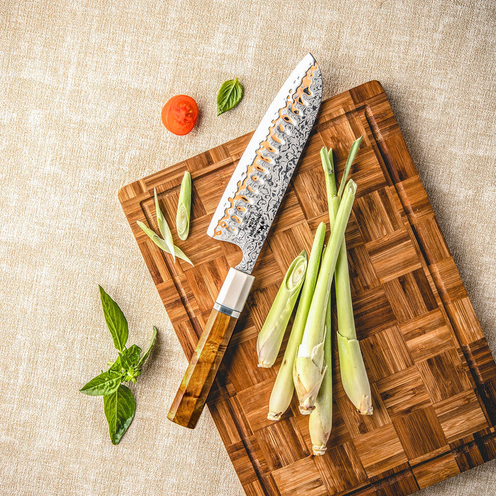 vegetable knives as gifts - Raiden Handmade Japanese Santoku Knife - Exotic Rosewood Burl Composite Handle - Shokunin USA
