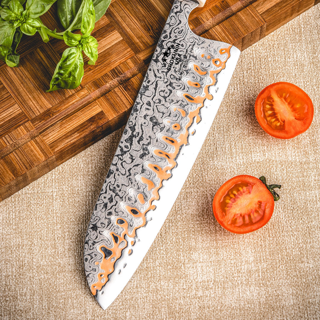 handmade vegetable knives - Raiden Handmade Japanese Santoku Knife - Exotic Rosewood Burl Composite Handle - Shokunin USA
