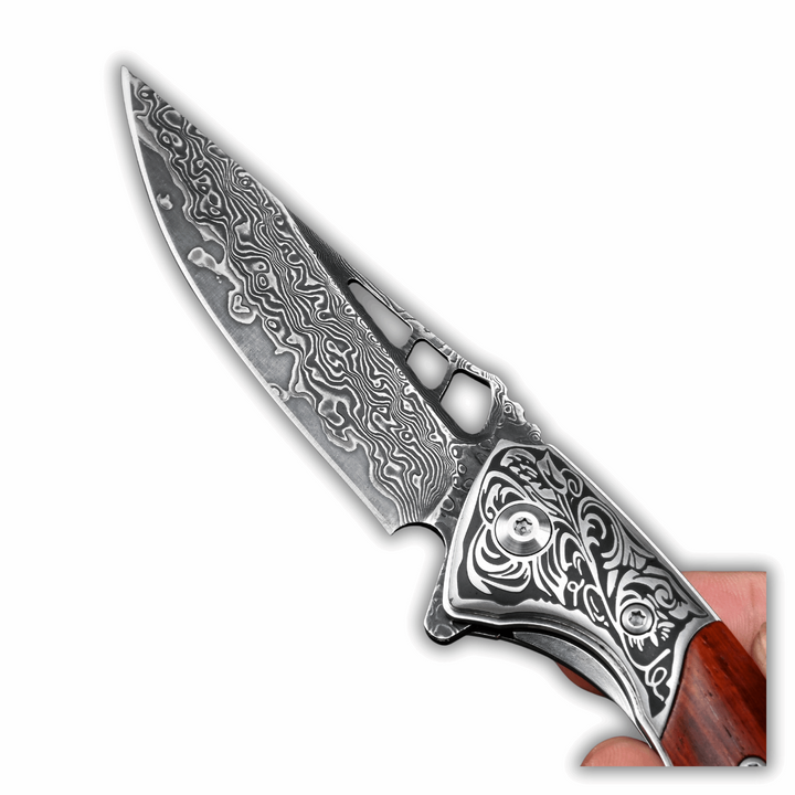 VG10 Damascus Pocket knife - Artemis VG10 Damascus Pocket Knife with Clip & Exotic Red Sandal Wood Handle - Shokunin USA