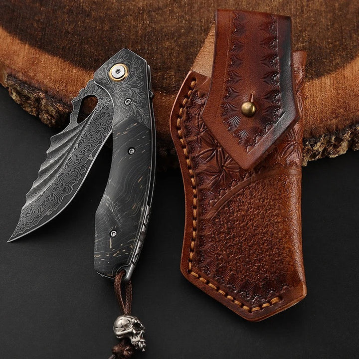 Forged Tracker Knife - Condor VG10 Japanese Damascus Pocket Knife with Stained Maple Burl handle - Shokunin USA
