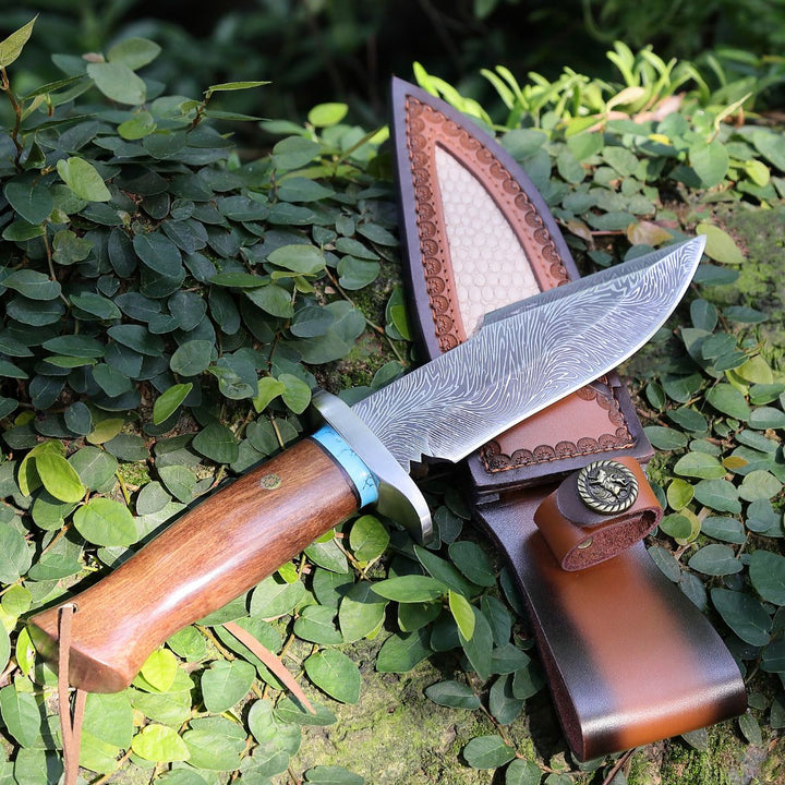 Damascus knife - Umbra Japanese Hunting Knife with VG-10 Damacus Blade and Walnut Wood Handle - Shokunin USA