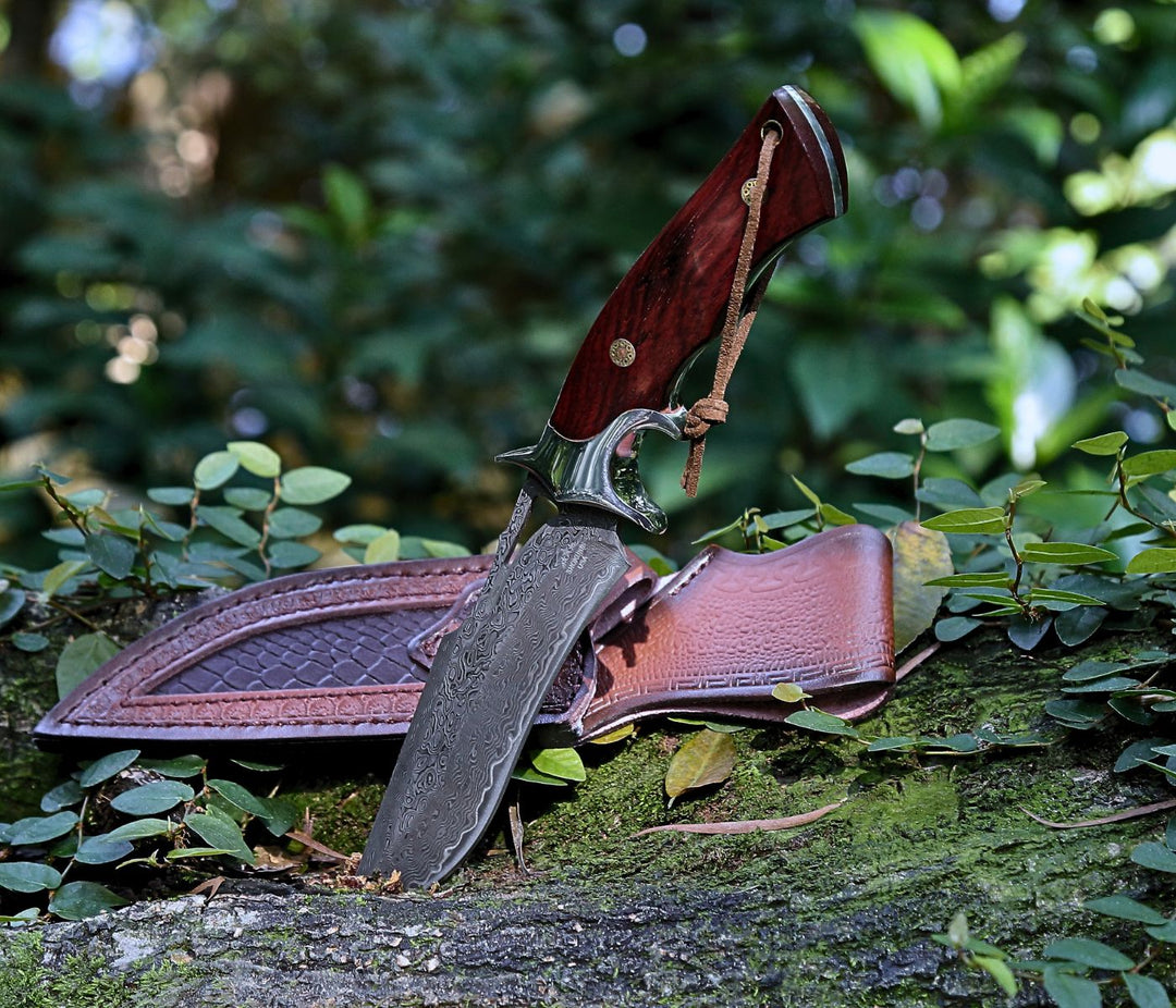 Velar Japanese Knife - Velar Japanese Hunting Knife with VG-10 Damascus Blade and Exotic Red Sandal Wood Handle - Shokunin USA