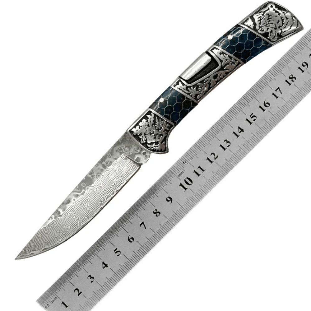 Camping knives - Wraith Damascus Pocket Knife with Honeycomb Resin Handle - Shokunin USA