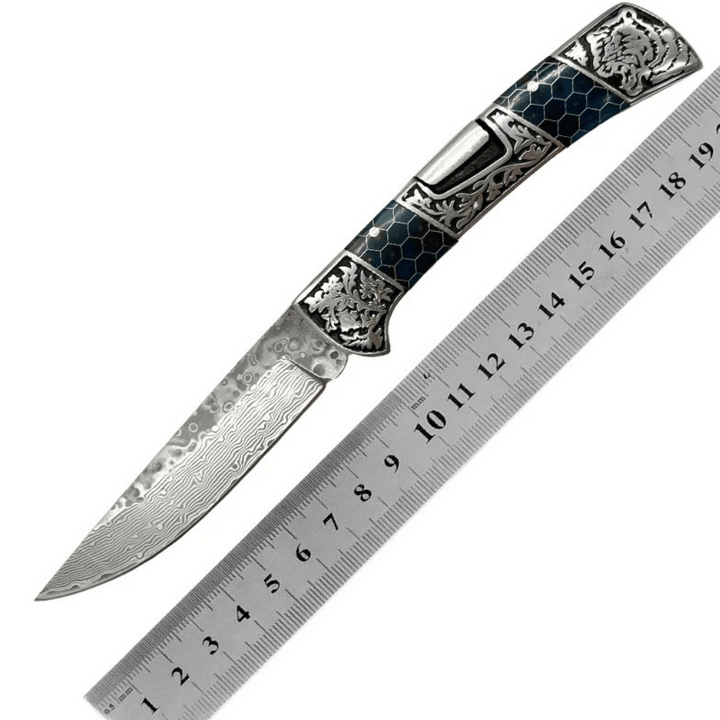 Camping knives - Wraith Damascus Pocket Knife with Honeycomb Resin Handle - Shokunin USA