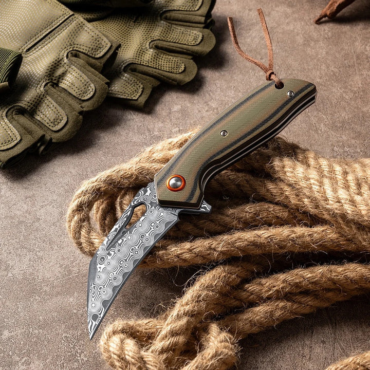 VG-10 Folding Knife - Scorpion Japanese Folding Pocket Knife with VG-10 Damascus Steel &amp; G10 Handle - Shokunin USA