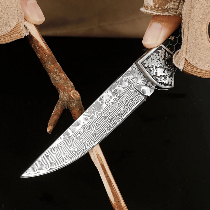 Camping knives - Wraith Damascus Pocket Knife with Honeycomb Resin Handle - Shokunin USA