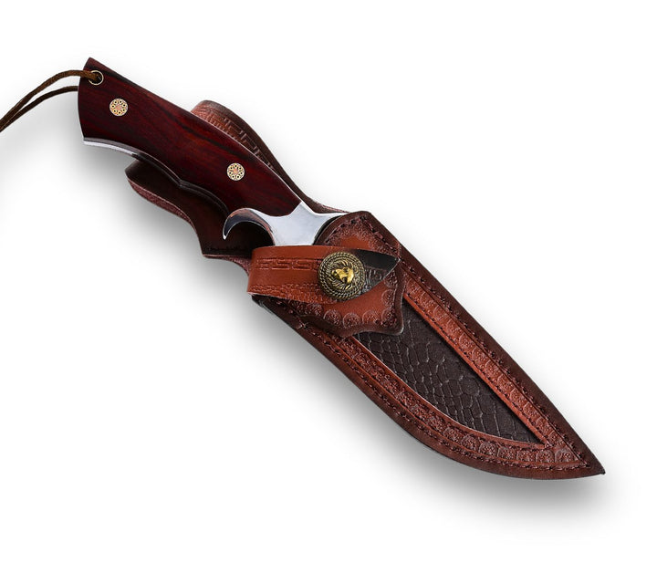 Utility Knife - Velar Japanese Hunting Knife with VG-10 Damacus Blade and Exotic Red Sandal Wood Handle - Shokunin USA