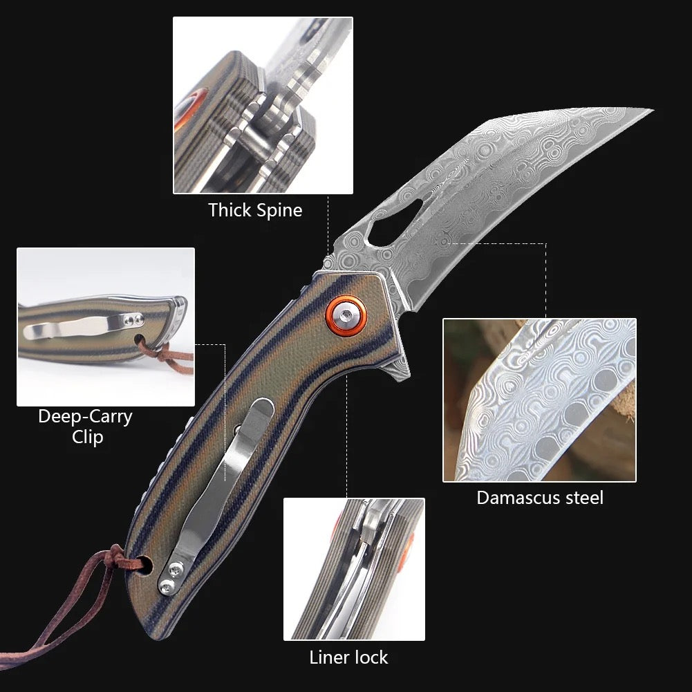Scorpion Folding Knives - Scorpion Japanese Folding Pocket Knife with VG-10 Damascus Steel &amp; G10 Handle - Shokunin USA