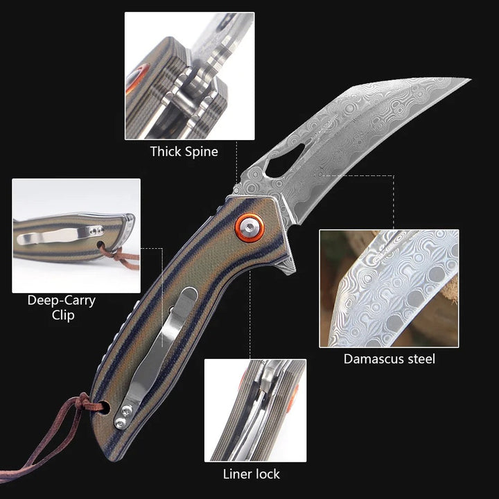 Scorpion Folding Knives - Scorpion Japanese Folding Pocket Knife with VG-10 Damascus Steel &amp; G10 Handle - Shokunin USA
