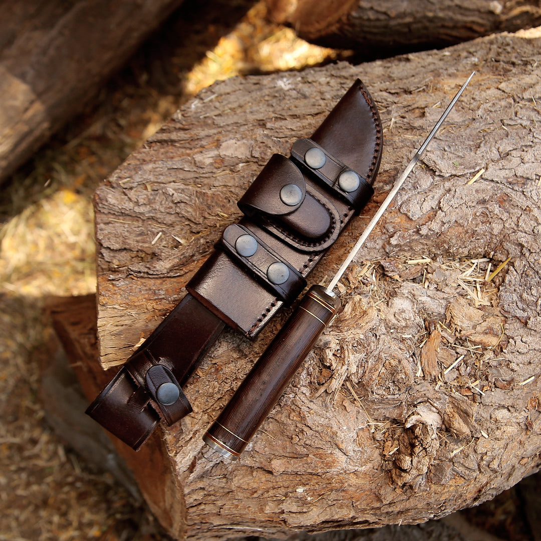 Thunderstrike Knife - Thunderstrike Damascus Bowie Knife with Exotic Wenge Wood Handle - Shokunin USA