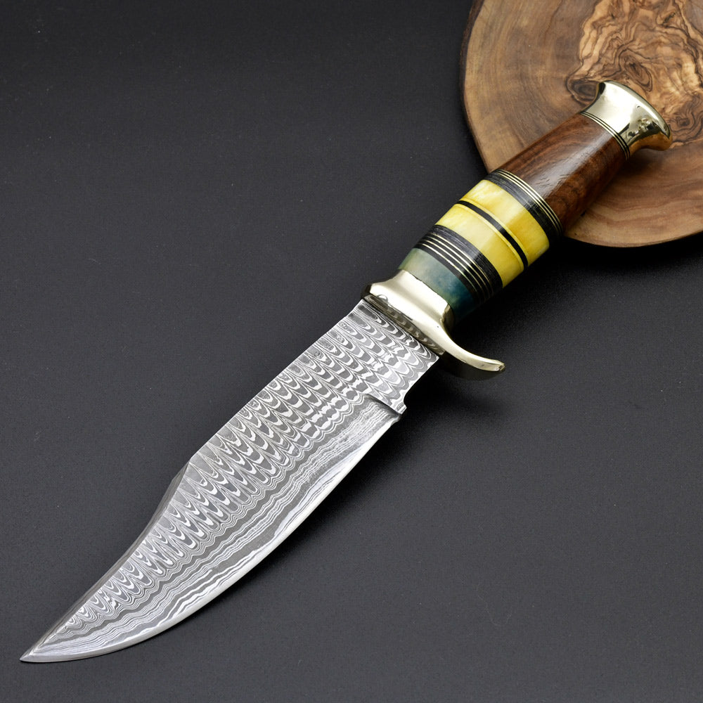 collectible Damascus hunting knives - Skywalker Custom Hunting Knife with Bone &amp; Wood Composite Handle - Shokunin USA