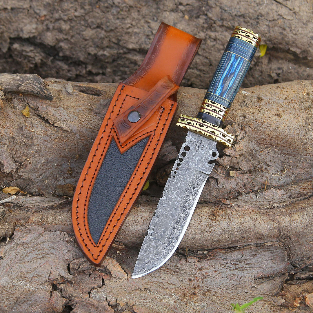 Traditional Bowie Knives - Shadowblade Damascus Steel Bowie Knife with Pakkawood Handle &amp; Sheath - Shokunin USA